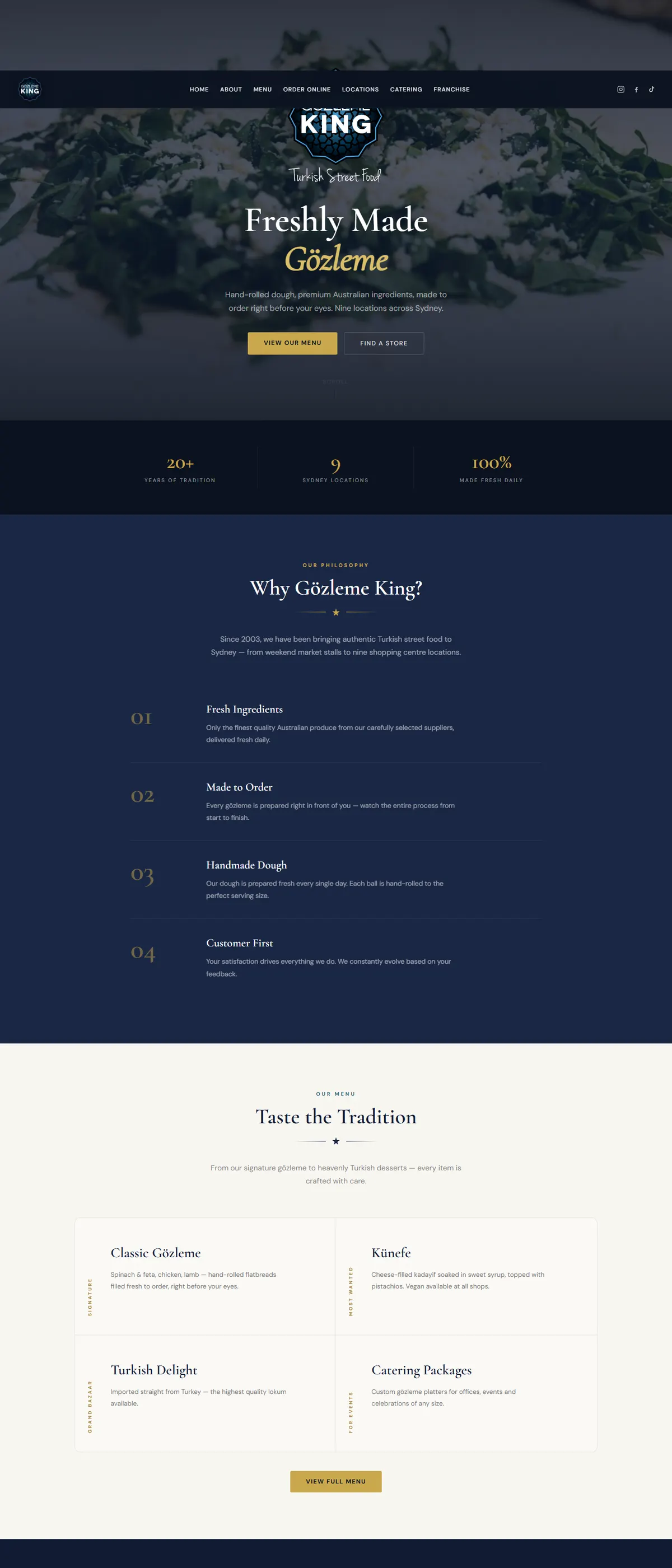 Gözleme King restaurant website redesigned by Corvid Studio, full desktop homepage